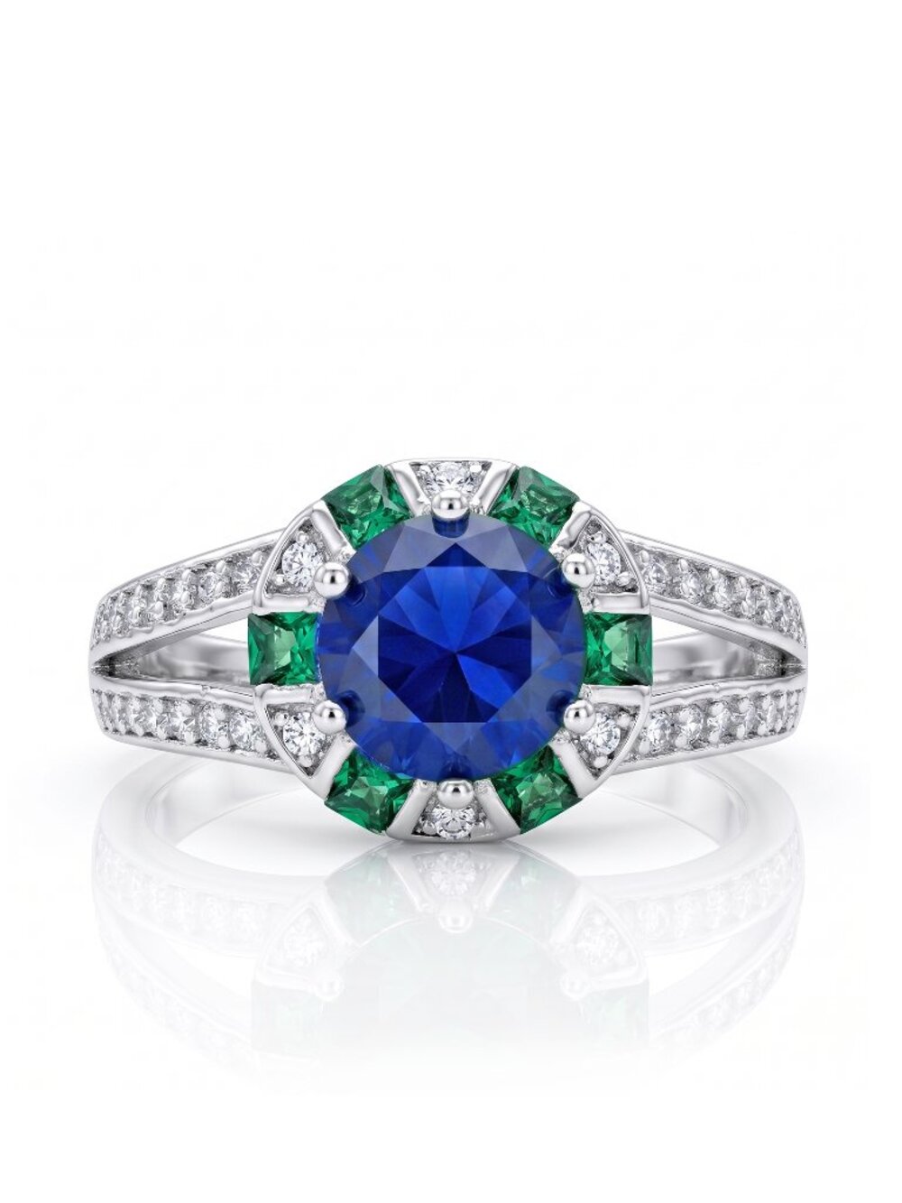 Round Halo Blue Sapphire Vintage Style Ring - 925 Sterling Silver Charmed Aroma